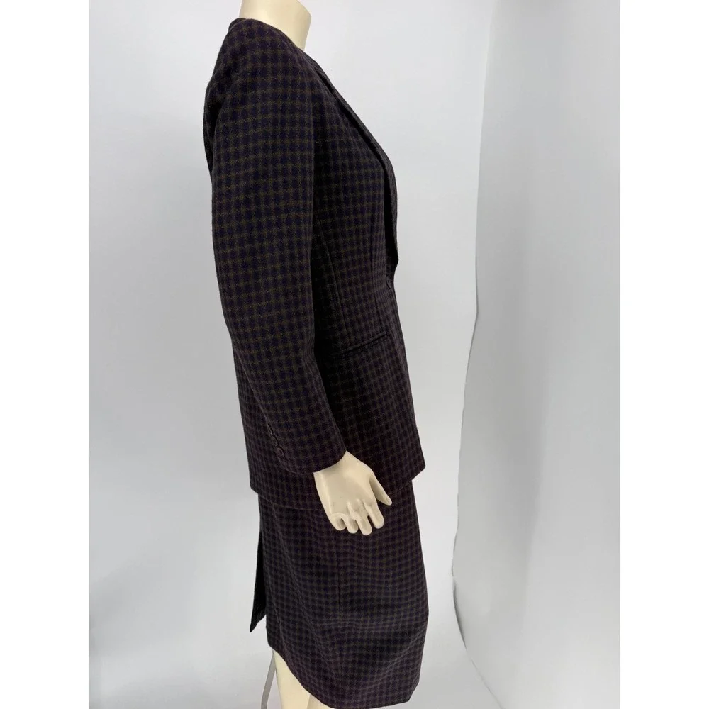 Leslie Faye Sportswear Vintage‎ Wool Blend Skirt Suit Purple Check 8 Petite